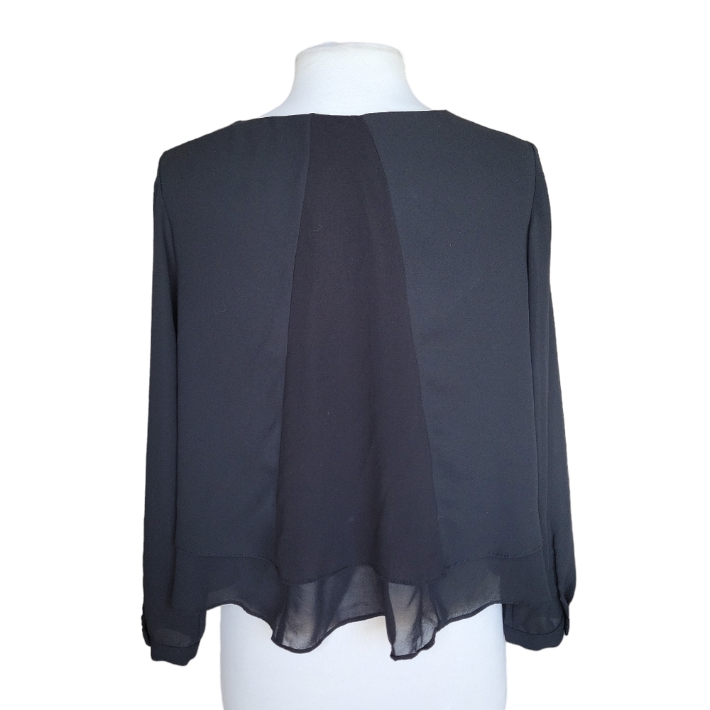Zara Basic Black Semi-Sheer Layered Top Women's Size S